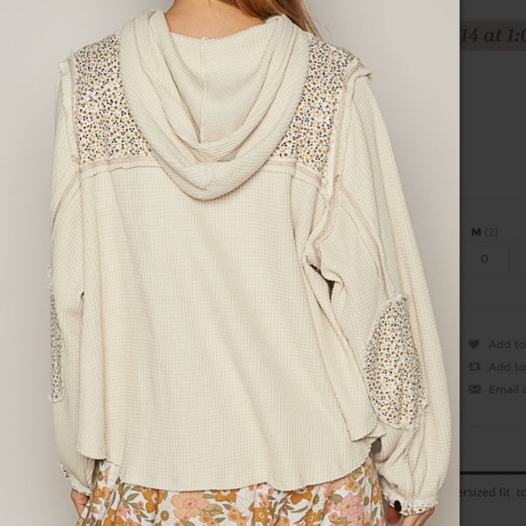 🔥NEW🔥 POL Waffle Knit Pull Over Hoodie With Floral Patchwork Sweater - Picture 4 of 7